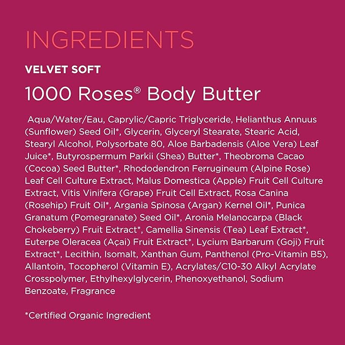 Andalou Naturals 1000 Roses Velvet Soft Body Butter | Rich Hydrating Moisturizing Cream for Nourishing Dry Skin | Shea Butter, Cocoa Butter, and Rose Stem Cells for Softening Skin | 8 fl oz