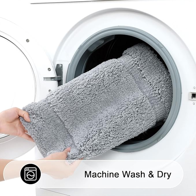 SHACOS Super Soft Bathroom Rugs Set of 2 Pieces 20x32 + 16x24 inch Non Slip Washable Bath Rugs Absorbent Bath Mats Microfiber Plush Rug for Bathroom Shower Tub, Light Grey
