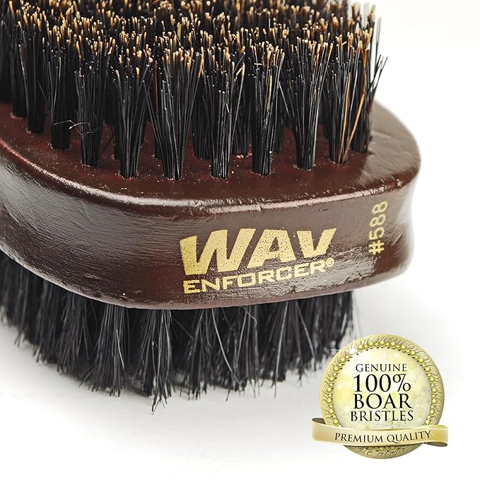 Firstline Wav Enforcer Double-Sided Military Boar Bristle Brush, Brown