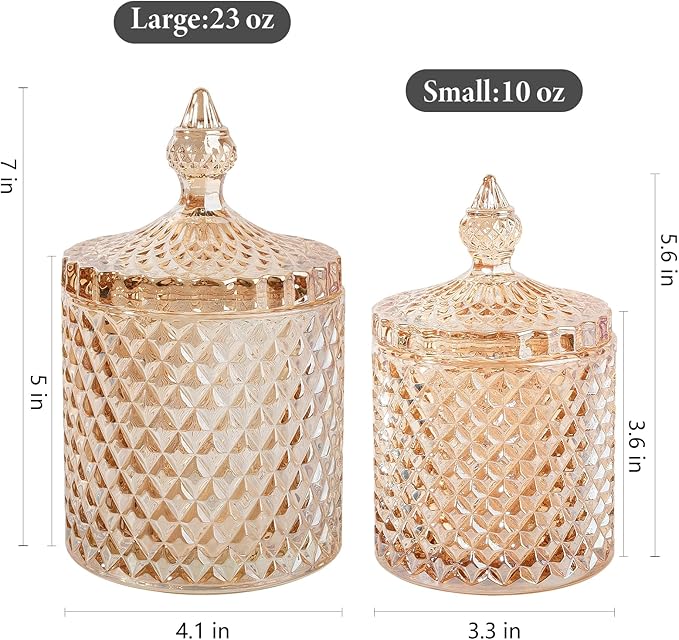 2 Pack Qtip Holder Apothecary Jars with Lid, Small and Large Amber