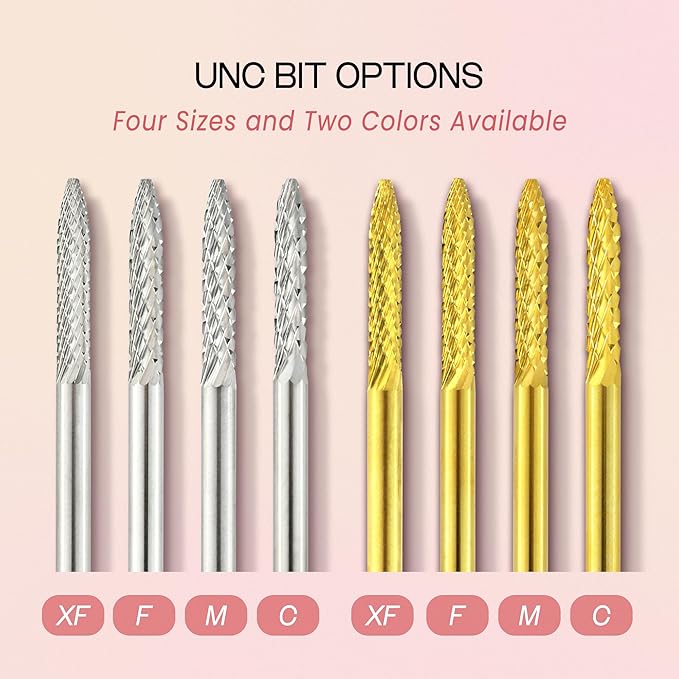PANA 3/32" Cuticle Clean Nail Carbide Bit for Professional, Nail Salon, Nail Trimmer, Under Nail Cleaner, Electric Drill Machine, Manicure Tools (Silver-UNC, Coarse)