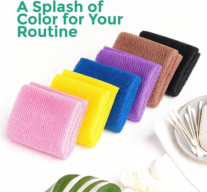 AURAE African Net Sponge – 6-Pack Exfoliating Body Scrubbers, Quick-Drying, Multi-Color