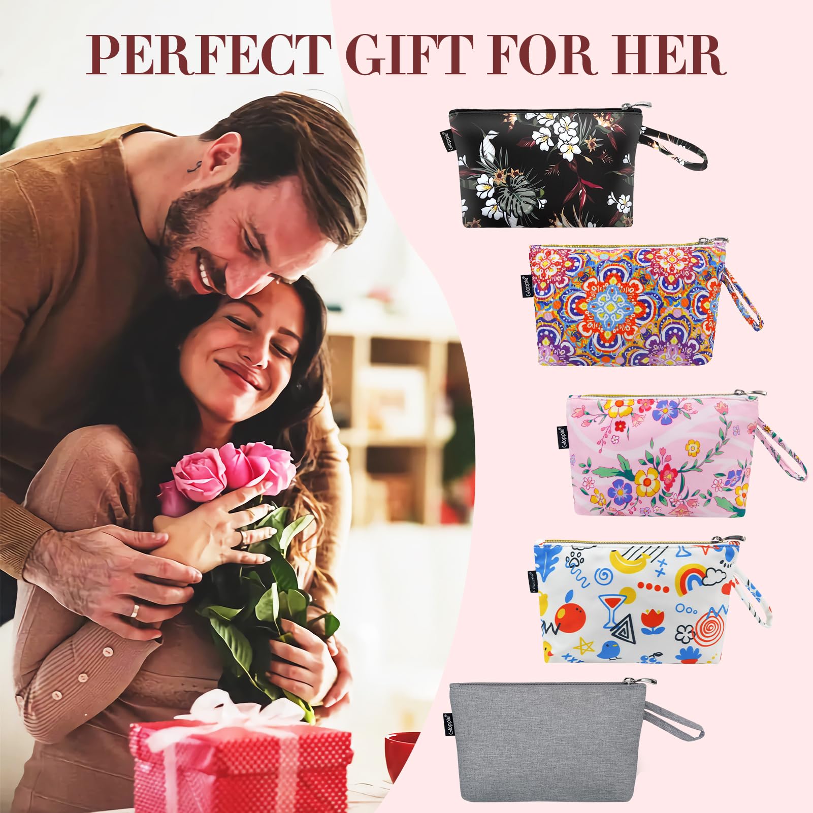 Gloppie Small Makeup Bag for Purse - Floral Cosmetic Bags - Teacher Appreciation Gifts for Women