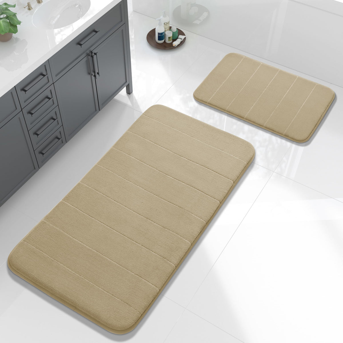 Yimobra Memory Foam Bathroom Mat Set, 24 x 17 & 24 x 20 in, Navy Blue