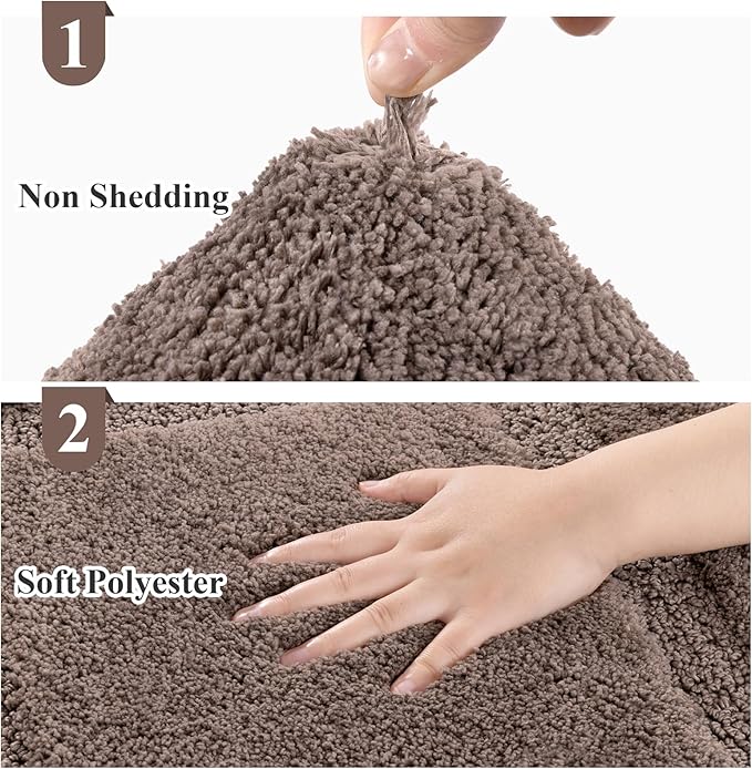 SHACOS Coffee Brown Bathroom Rugs Sets 3 Piece Bath Mat U Shaped Toilet Rug