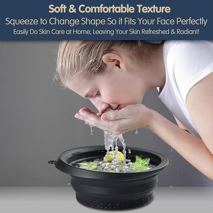 Silicone Face Ice Bath Bowl with Built-In Icetray,Silicone and Foldable Face Tub,Ice Bath Water Chiller,Skin Tightening and Acne Relief for Home & Travel (Green)