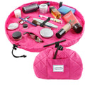 Lay-n-Go Cosmo Layflat Drawstring Cosmetic & Makeup Bag Organizer - Portable Drawstring Makeup Bag w/Zipper Pocket, Makeup Loops & More -Durable, Machine Washable Toiletry Bag (20", Metallic Silver)