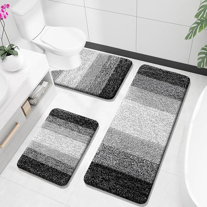 OLANLY Microfiber Bathroom Rugs Sets 3 Piece, 47"x20"+24"x16"+24"x20"