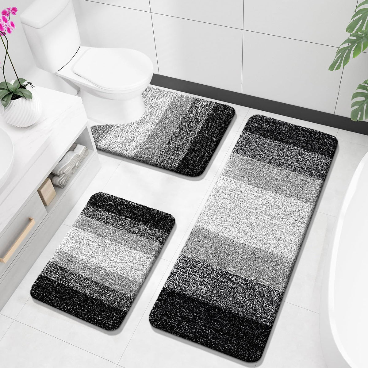 OLANLY Microfiber Bathroom Rugs Sets 3 Piece, Absorbent Bath Mats, Mauve