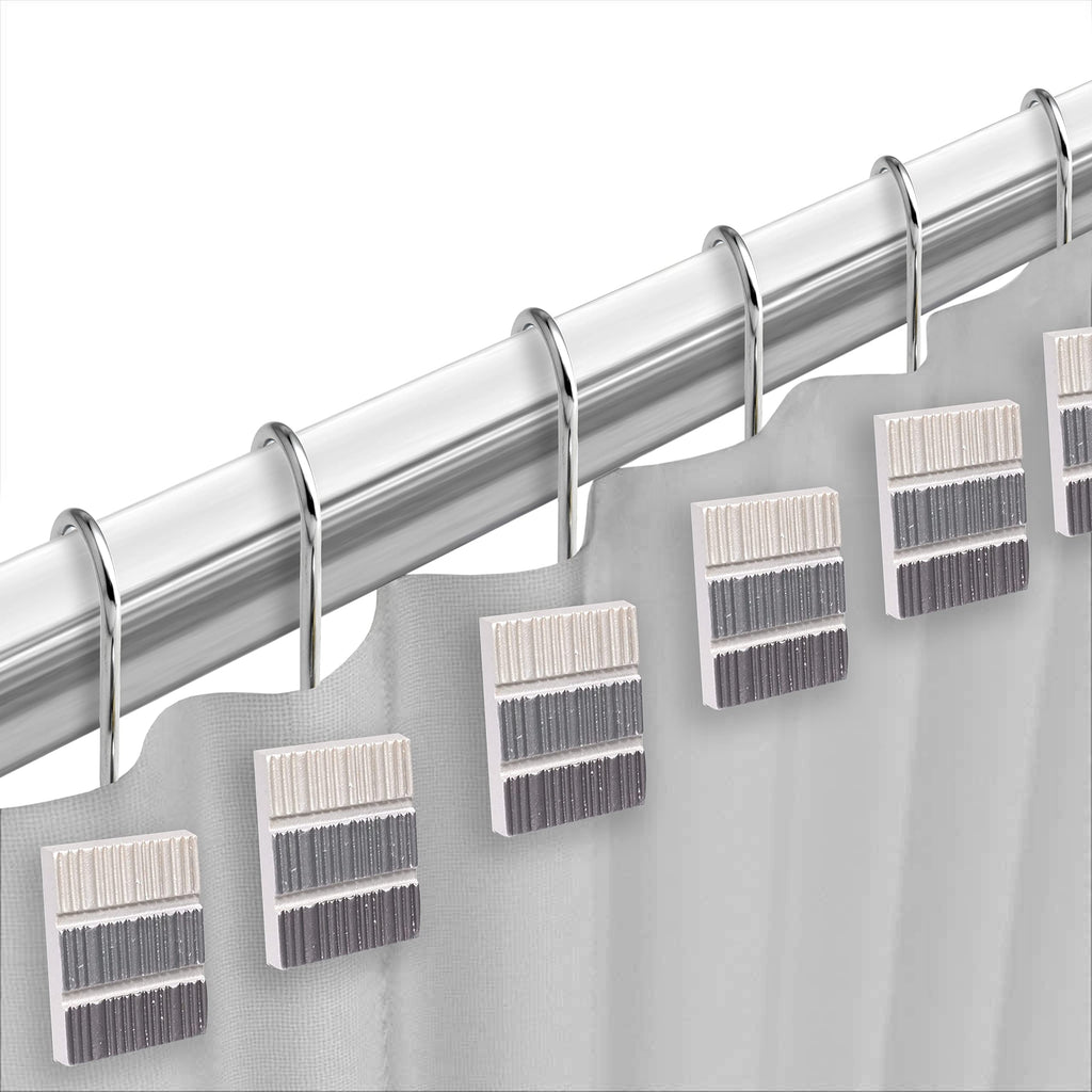 Zahari Home 13pc Modern Line Shower Curtain Set - Gray Luxury Contemporary Shower Curtains with Unique Design & 12 Hooks