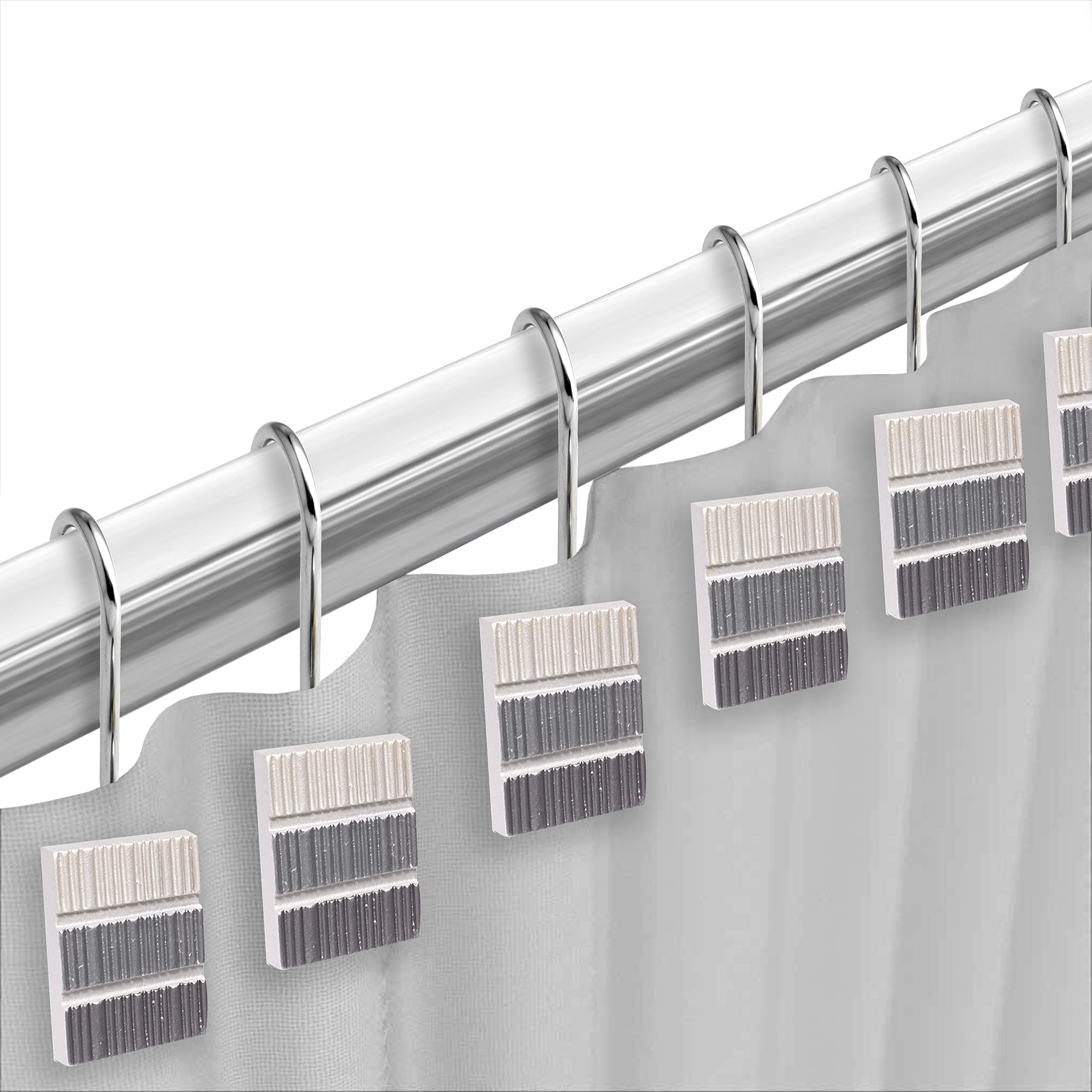 Zahari Home 13pc Modern Line Shower Curtain Set - Gray Luxury Contemporary Shower Curtains with Unique Design & 12 Hooks