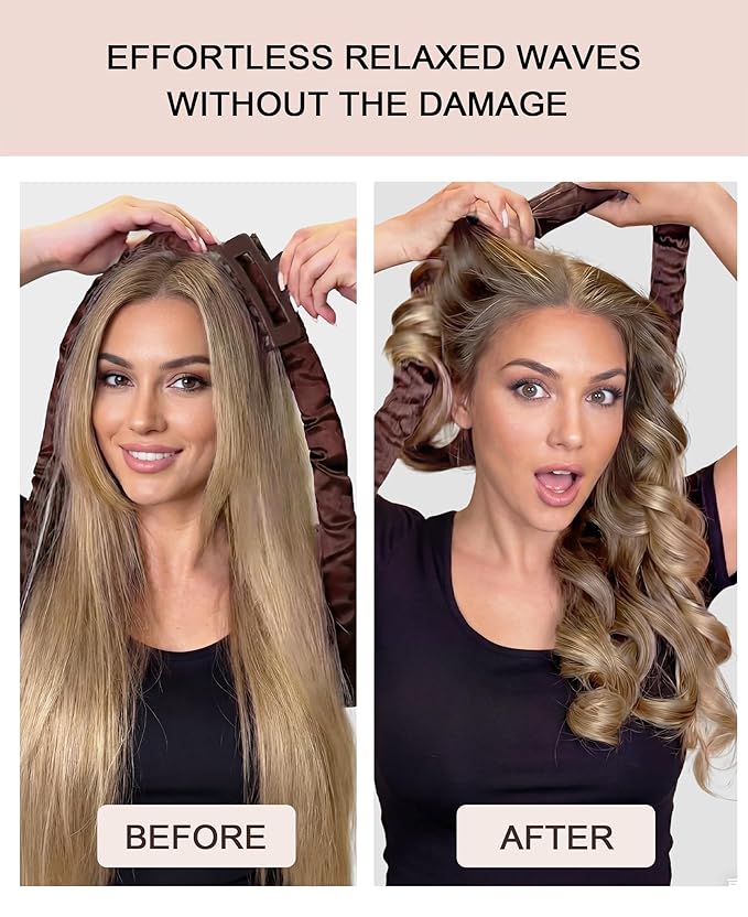 Original Heatless Curls Overnight Hair Curler to Sleep In Soft Large Hair Rollers Flexi Rods for Long Hair Blowout Look, No Heat Overnight Curls Satin Heatless Curling Rod Set with Claw Clip