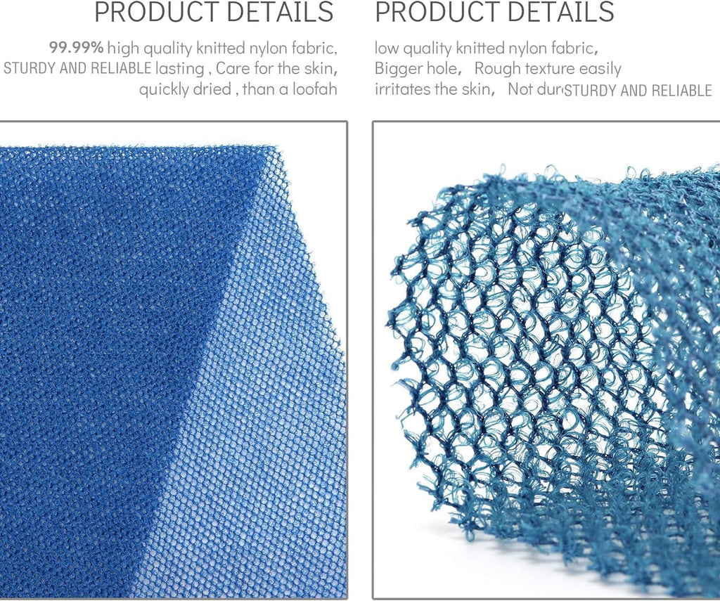 UJFQBH 3 Pieces African Bath Sponge African Net Long Net Bath Sponge Exfoliating Shower Body Scrubber Back Scrubber Skin Smoother,Great for Daily Use (Blue)