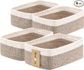 Small Storage Baskets for Organizing | Closet Organizer Bins | Shelf Toy Basket | Woven Rope Baskets | Cube Decorative Box | Shallow Basket | 13x8.5x5.1” | 4 Packs White Brown