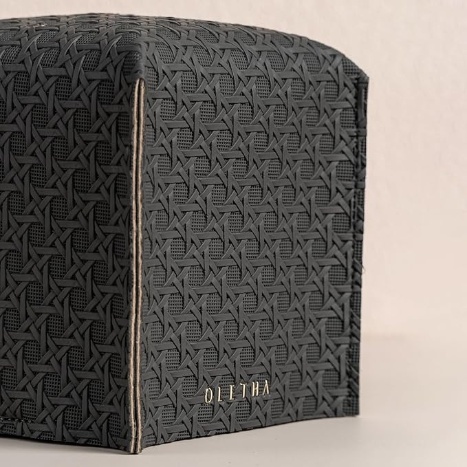 OLETHA Square Tissue Box Cover - Aesthetic Desk Decor for Room, Home & Office - Tissues Cube Boxes Holder - Lattice Patterns, Charcoal