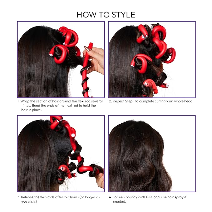 Red by Kiss 7" Flexi Rods 6 PCS, 1/4" Diameter, Flexible Curling Rods, Twist Foam Hair Rollers, No Heat Hair Curlers