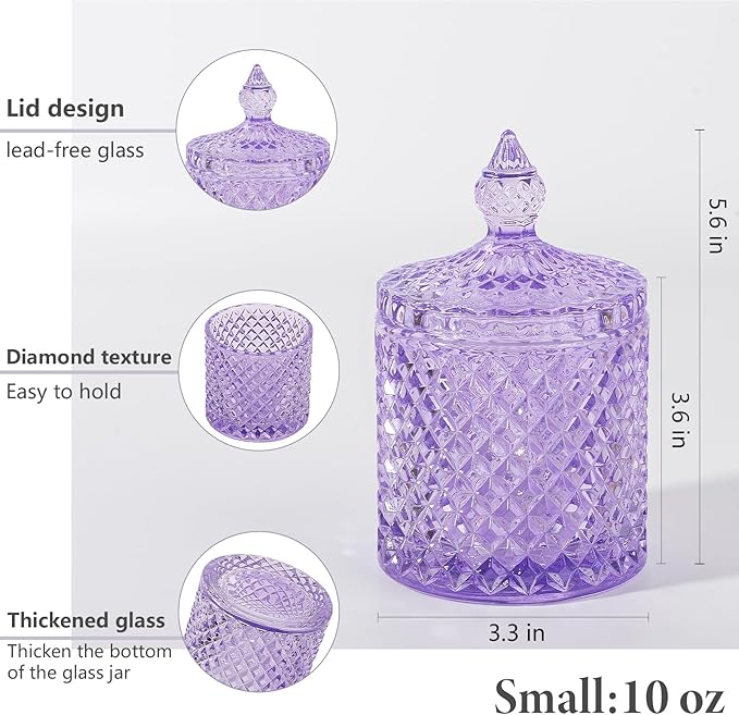 rejomiik 2 Pack Qtip Holder Apothecary Jars with Lid, Thick Glass, Purple