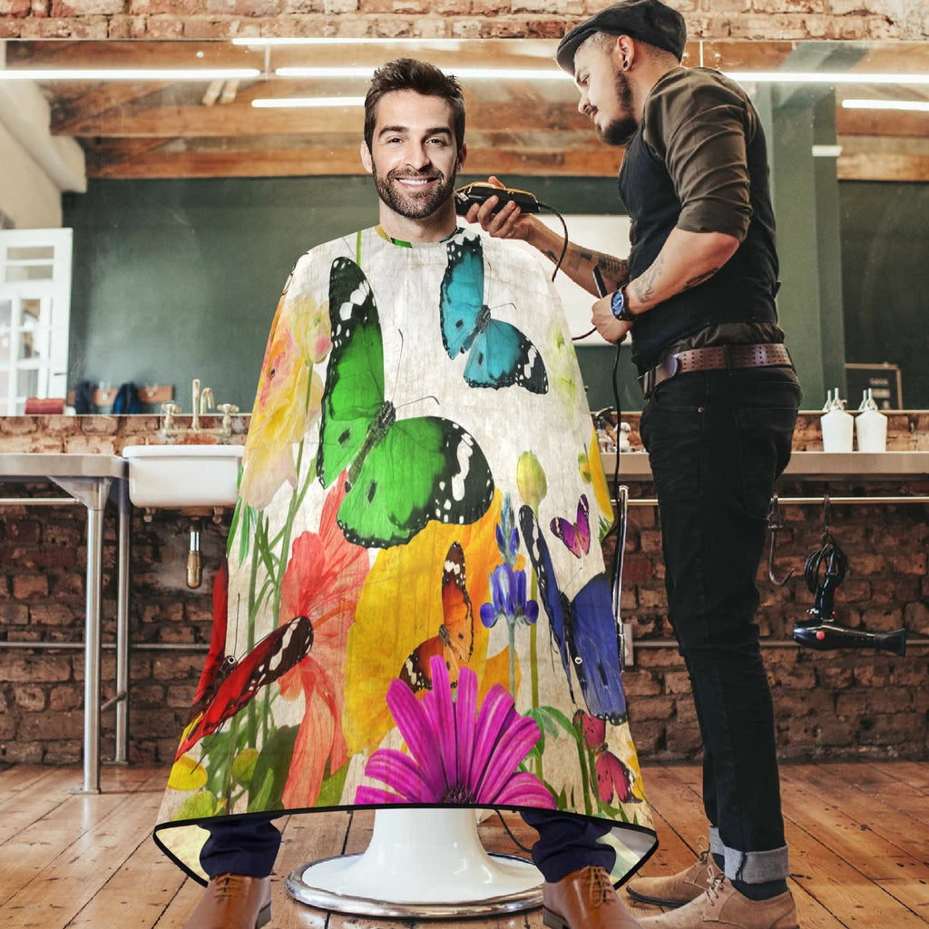 visesunny Barber Cape Abstract Vintage Flower Butterfly Polyester Hair Cutting Salon Cape Apron Anti-Static Haircut Water-Resistant Shaving Cloth Beard Shaving Bib Hairdressing Cape