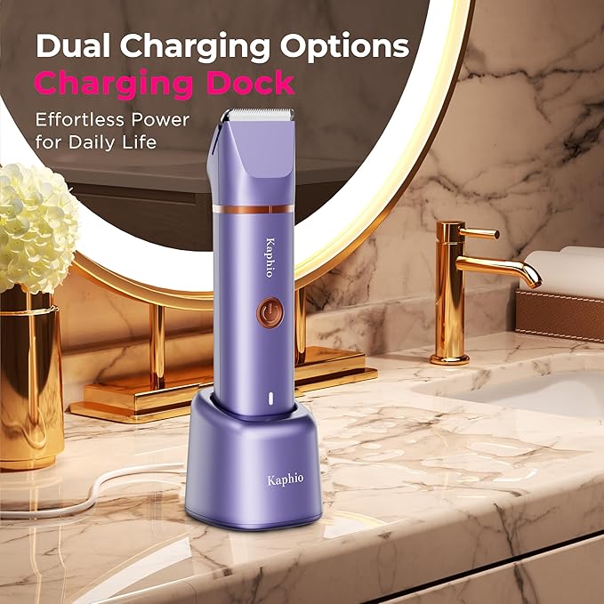 Bikini Trimmer for Women Pubic Hair: 2 in 1 Electric Razors for Women - Rechargeable Electric Shaver - IPX7 Waterproof Lady Shaver for Travel & Shower Use (Purple-Gold)