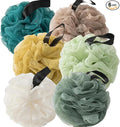 Loofah Sponges for Shower,Exfoliating Nature Plus 6 Pack Bath Sponges - Dark Green, Peacock Green, Light Green, Yellow, Khaki & Beige