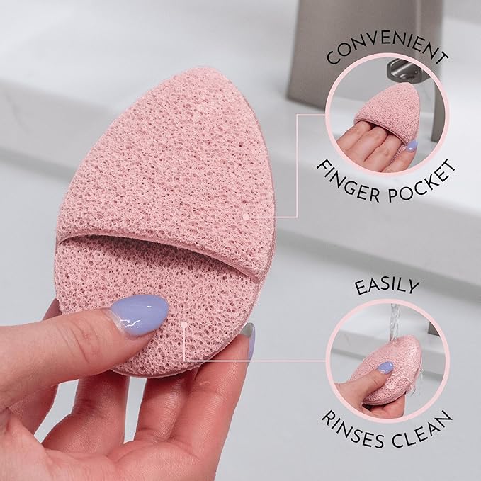 S&T INC. Face Sponges for Cleansing, Exfoliating Face Scrubber and Reusable Makeup Remover, Blue and Pink, 2 Pack