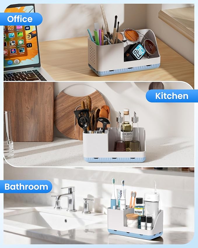 Homtalker Toothbrush Holders for Bathroom Counter - Detachable Bathroom Organizer and Storage Electric Toothbrush and Toothpaste Holder, Bathroom Decor Accessories for Countertop, Shower, Sink