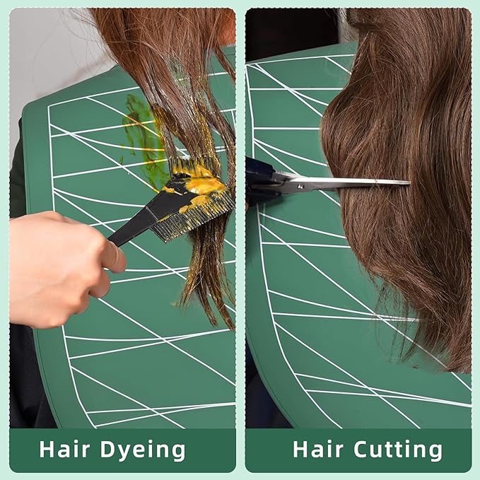 Professional Hair Cutting Cape with Geometric Grid Pattern, Longer Silicone Waterproof Cutting Mat,Neck Guide (Green)