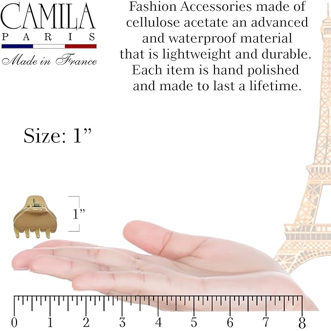 Camila Paris CP3660 French Hair Clip for Women, Small 1 inch Set of 2 Girls Hair Claw Clips Jaw Fashion Durable and Styling Hair Accessories for Women, Strong Hold No Slip Grip, Made in France
