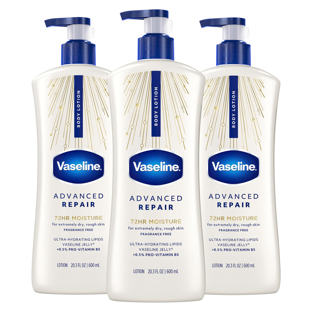 Vaseline Advanced Repair Body Lotion for Dry Skin, Unscented 20.3oz 3ct