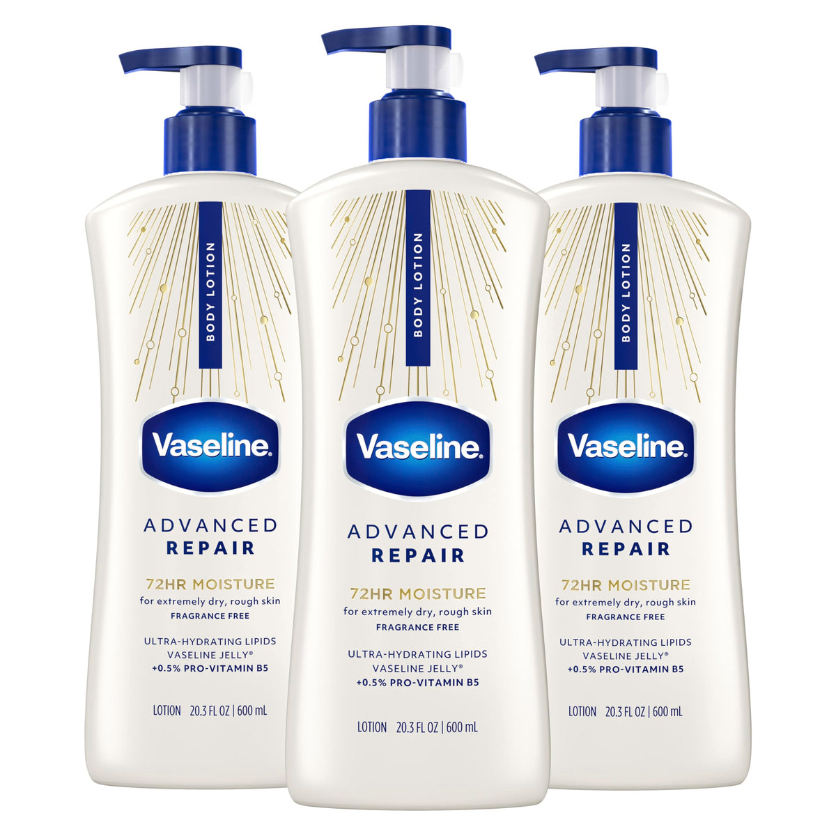 Vaseline Advanced Repair Body Lotion for Dry Skin, Unscented 20.3oz 3ct