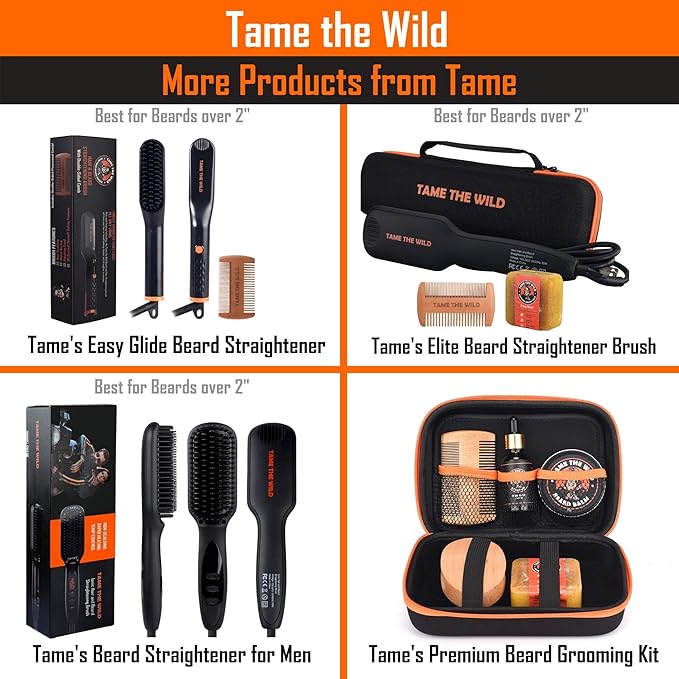 Tame the Wild Beard Straightener with Heat Protectant - Argan Oil, Keratin & Aloe Fortified Spray for Men's Hair & Beard - Large 8.5 Fl Oz Bottle