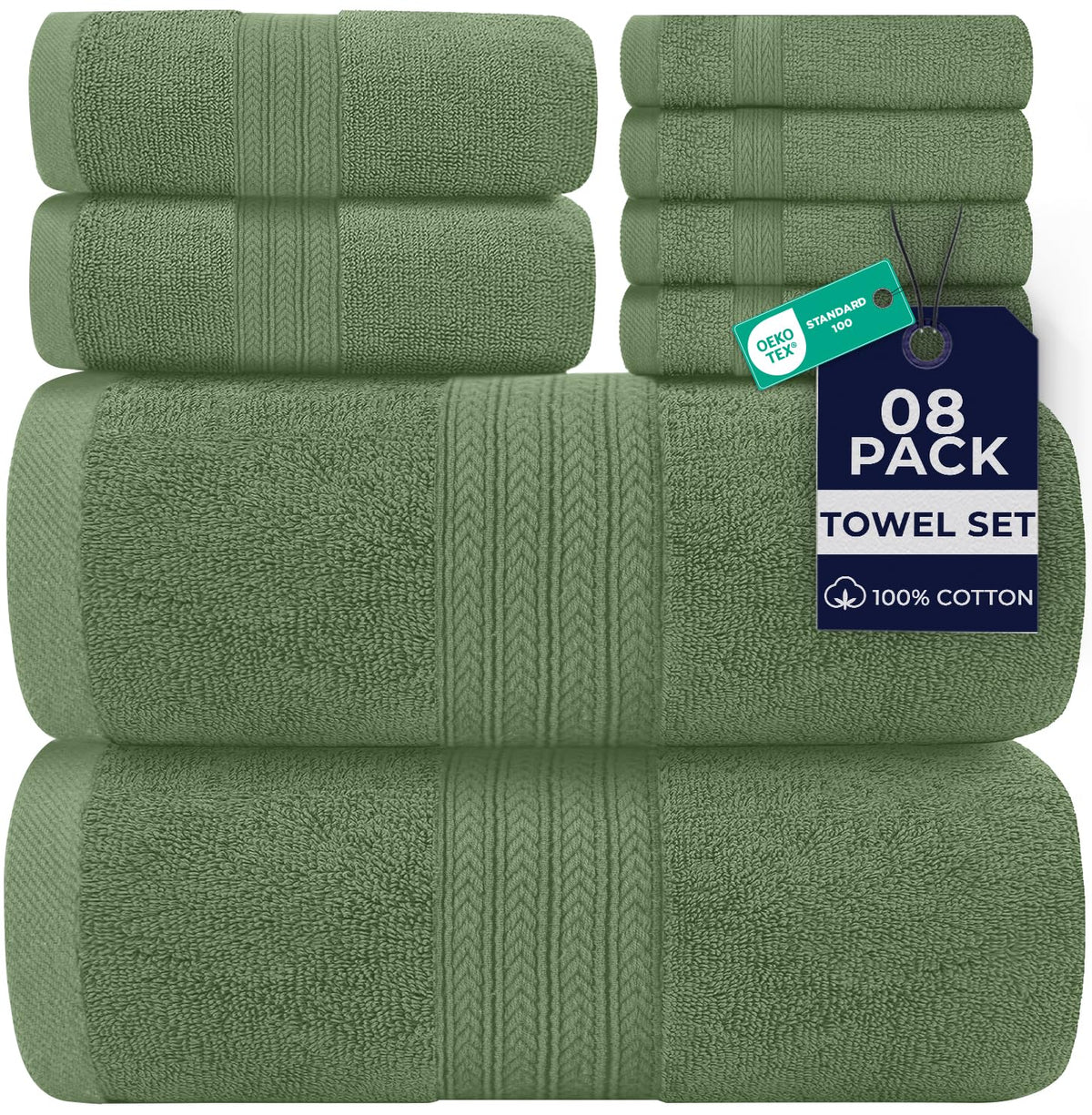 DAN RIVER 8 Piece Luxury Bath Towels for Bathroom, Towel Set, Blue Opal