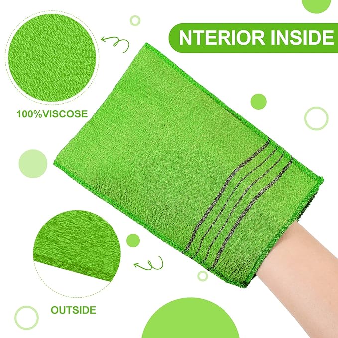Tatuo 12 Pack Korean Exfoliating Mitt & Cloth, Viscose Rayon Dead Skin Remover Washcloth, Multi Color Body Scrub Towel for Shower Spa Travel(Small,Yellow, Green, Blue, Pink)