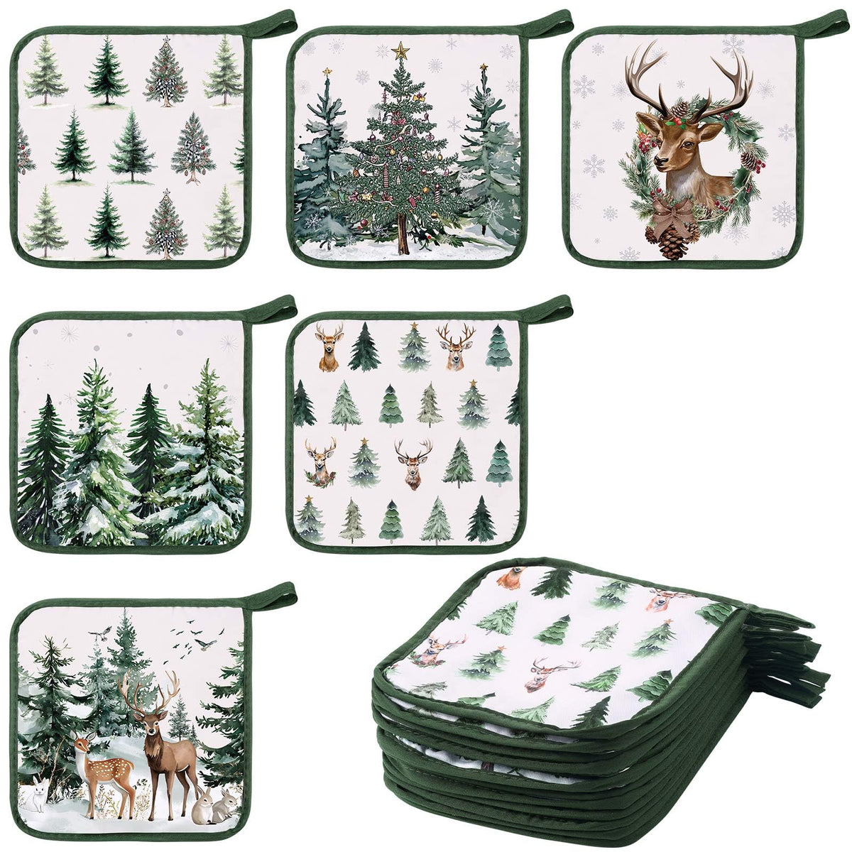 Bencailor 12 Pcs Christmas Pot Holders with Pocket, Xmas Tree