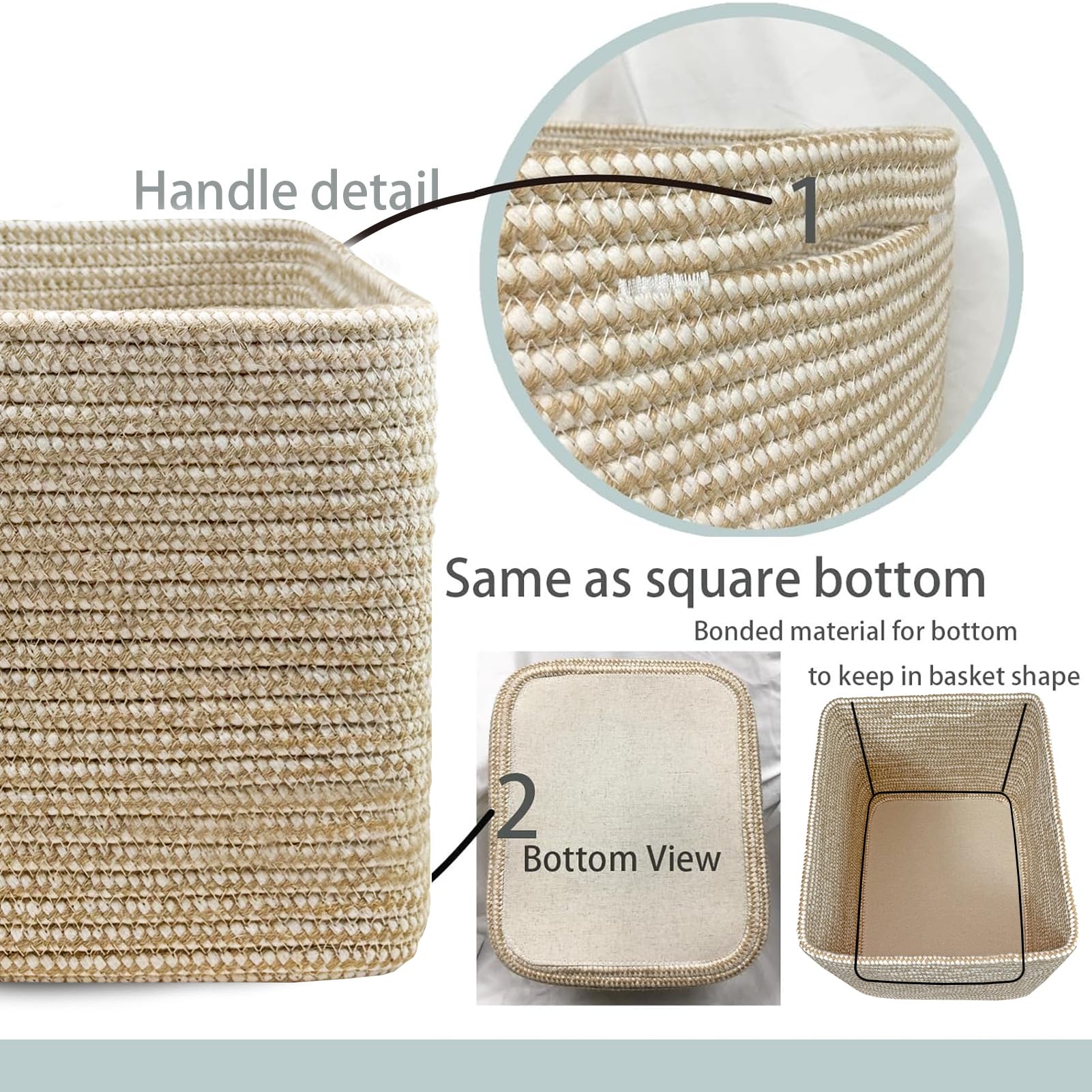 COMFY-HOMI Cotton Rope Woven Basket with Handles for Shelves,Toys,Book, Cloth Storage Baskets Bin for Organizing- 1 PCSToy Decorative Organizer for Living Room, Bathroom