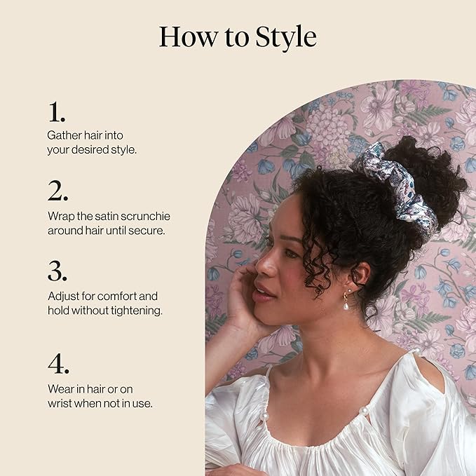 Bridgerton x Kitsch Satin Scrunchies for Women, No Snag, No Tugging, Soft & Comfortable Scrunchies for Girls, Perfect for Day or Night - Toile De Blue, 2pcs