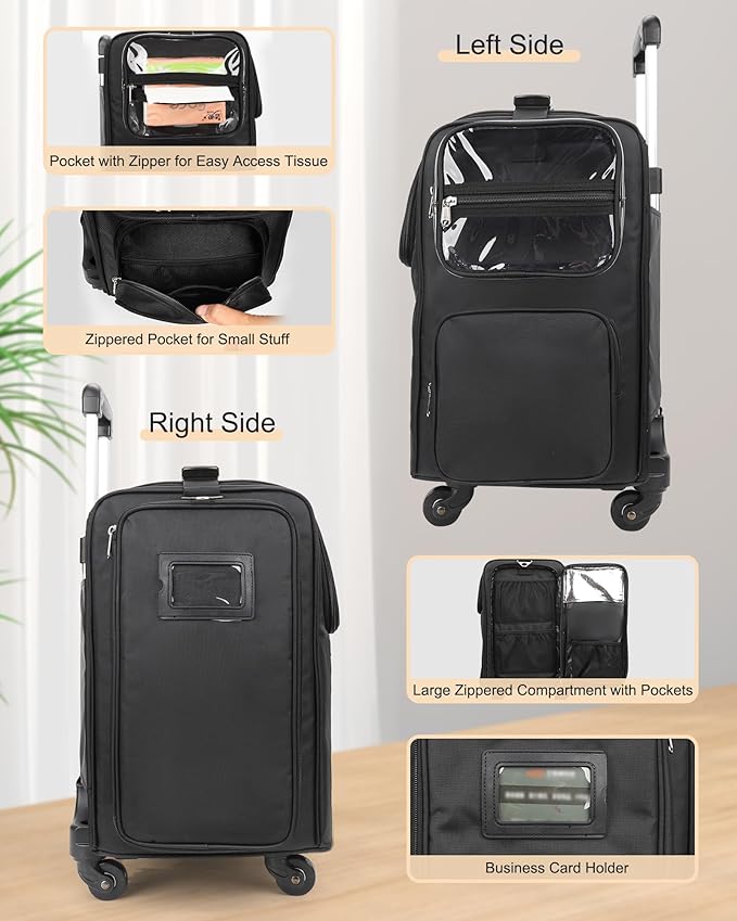 Relavel Rolling Makeup Train Case, Hairstylist Traveling Bag with 4 Wheels, Heat Insulation Full Layer, Adjustable Dividers, Hair Tools and Cosmetics Storage Organizer Trolley Suitcase Makeup Cart
