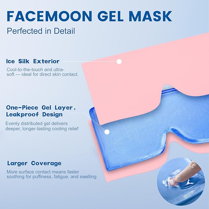 Cooling Gel Eye Mask for Puffy Eyes, Migraine & Headache Relief, Full Eye-Area Cold Compress for Eyes & Temples, FSA Eligible HSA Reusable Eye Ice Pack for Swelling & Post-Surgery Recovery