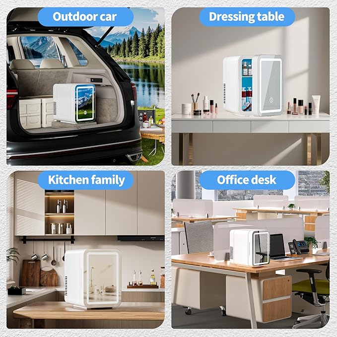 JrostKault Mini Skincare Fridge with LED Light Mirror, 4 Liter/6 Can Compact Makeup Refrigerator for Bedroom - Portable Mini Fridge for Makeup, Skincare & Food, AC/DC Power for Home & Car
