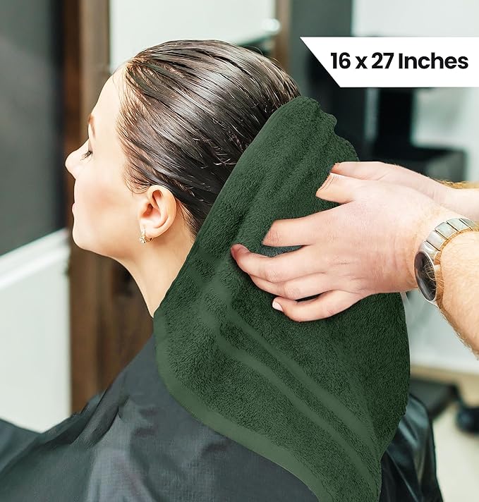 Utopia Towels Cotton Bleach Proof Salon Towel 16 by 27 inches, Bleach Safe 100% Cotton Hand Towel for Gym, 24 Pack, Forest Green