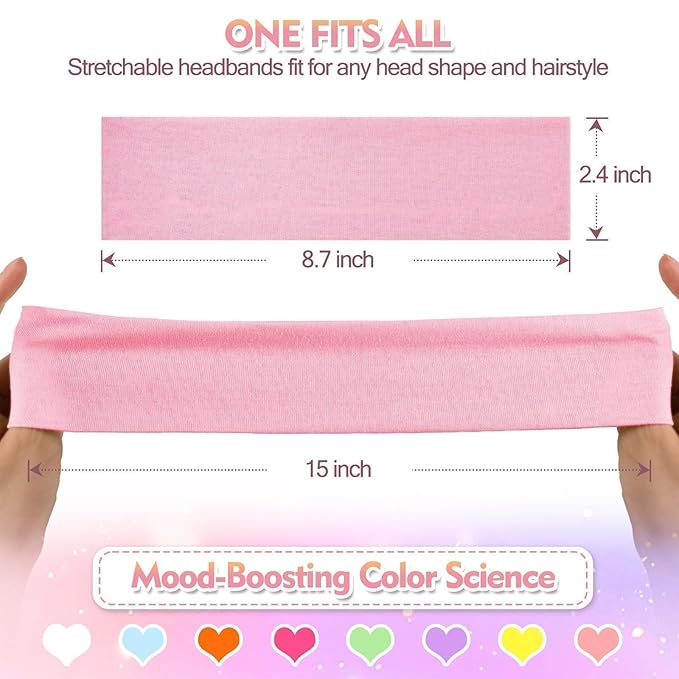 8Pcs Headbands for Women Girls Valentines Day Gifts, Stretchy Soft Neon Head Bands Gift Set Woman Gift for Her Fashion Hair Accessories hairband Galentines Gifts Christmas Easter Basket Stuffers