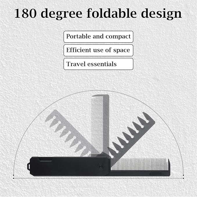 Folding Hair Comb for Men, Fine Tooth & Wide Tooth Comb, Double-Sided Pocket Comb for Hair, Portable Folding Pocket Combs for Men for Travel Grooming Beards and Mustaches