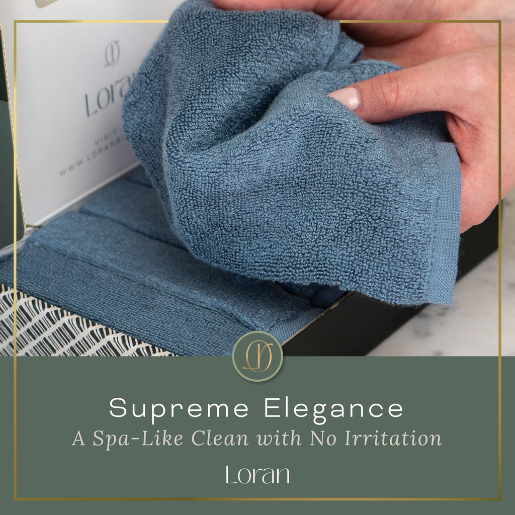 Loran Tidal Blue Facial Washcloths Set of 6 Soft Cloths 10” x 10” 100% Viscose Derived from Bamboo Spa-Like Feel Silky Face Cloth for Skin Cleansing