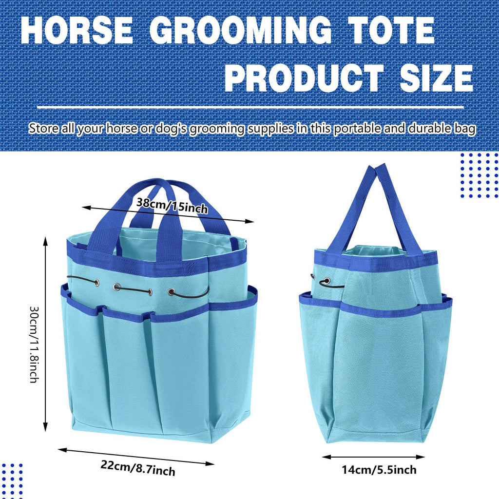 Abbylike Grooming Tote Bag for Horses and Dogs Organize Tack Tools Equestrian Grooming Kit Care Portable with Multiple Pockets for Supplies(Vintage,15 x 12 x 5.5 Inches,Blue)