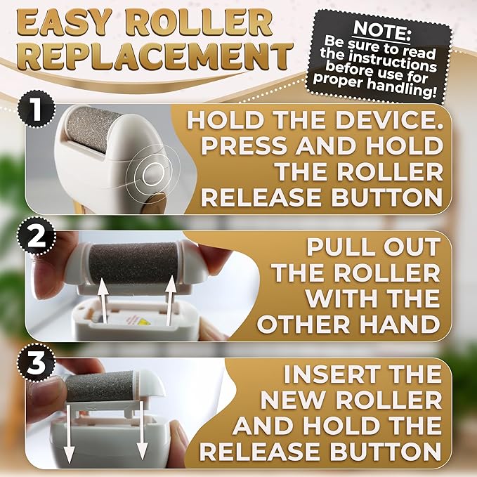 Electric Callus Remover for Feet – Electric Foot Filer with 3 Replacement Rollers & 360° Rotating Head – Hard Skin Remover for Feet with Ergonomic Handle for Easy Grip & Control in Home Pedicure
