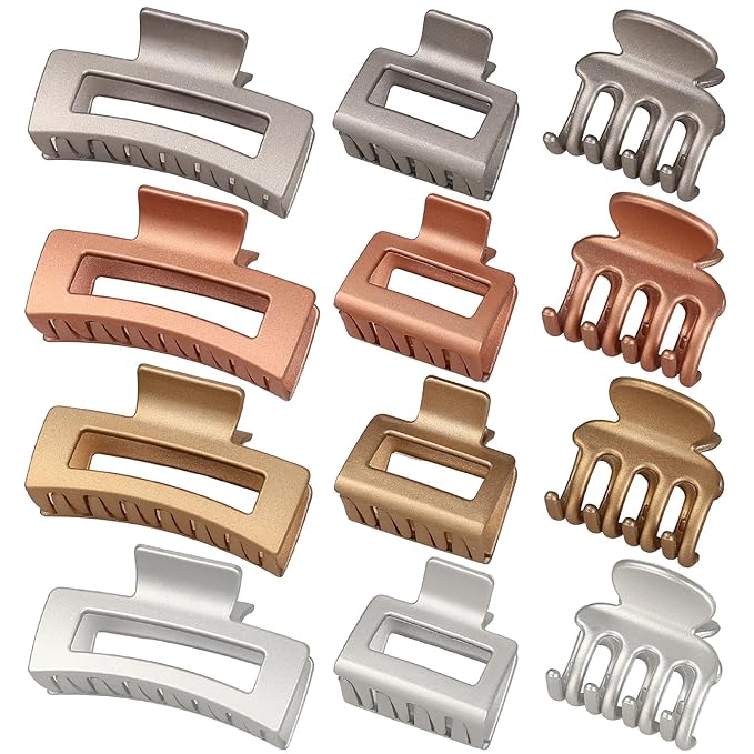 SMKSL 3 Styles Hair Clips for Women Small Medium Big Claw Clips for Thin Thick Hair 12 Pcs Hair Claw Clips Hair Clips Combination Hair Accessories for Women (Metallic Glitter)
