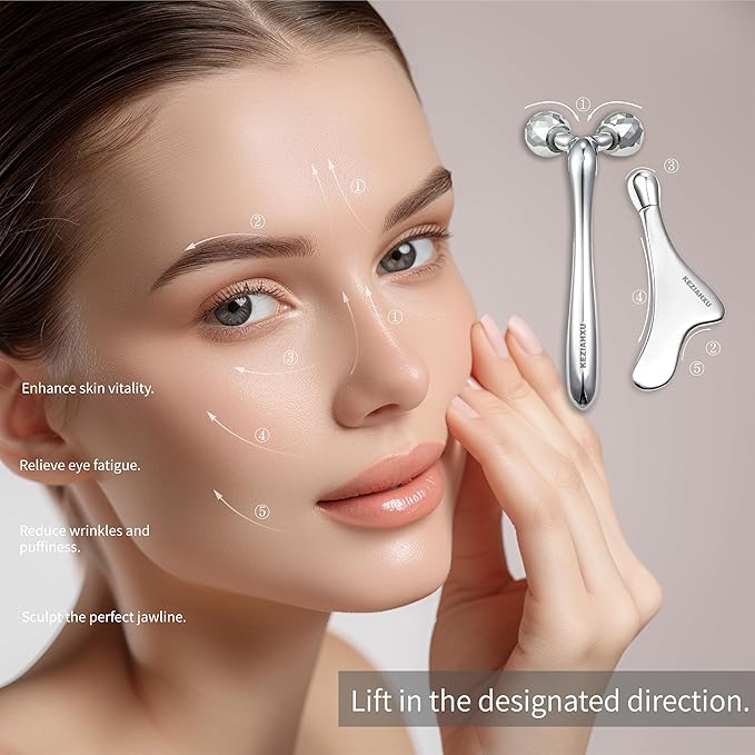 KEZIAHXU Face Roller Massage Skin & Gua Sha Facial Tools, Eye Roller for Puffy Eyes, Cream Applicator for Lift 4-in-1,Massage Tool for Face Neck Eye Body Skin Care. Skin Care Gift for Women.