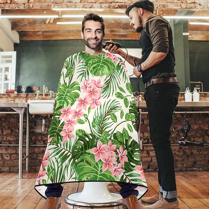 Visesunny Barber Cape - Tropical Hibiscus Floral Polyester Hair Cutting Salon Apron Anti-Static Haircut Water-Resistant Shaving Cloth Beard Shaving Bib Hairdressing Cape