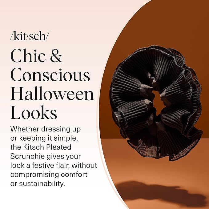 Kitsch Pleated Scrunchie for Women - No Crease Hair Ties No Damage, Stylish and Comfortable Fabric Ponytail Holders for Everyday Hairstyles & Spooky Season Looks - 1pc