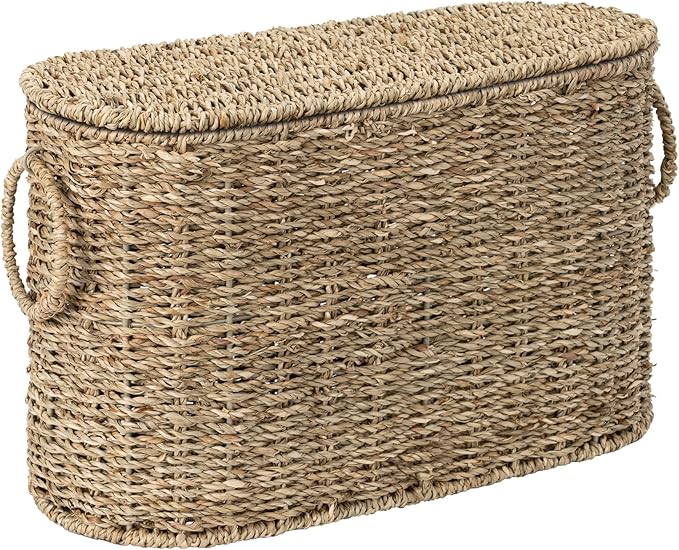StorageWorks Seagrass Toilet Paper Storage with Lid, Paper Towel Storage